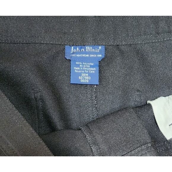 Vintage JOHN BLAIR Mens Pants 38x30 Black Slacks Polyester Western Stitch Pocket - Picture 9 of 9